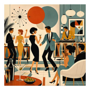 Midden Eeuw Modern Hippe Martini Dansfeest Foto Afdruk
