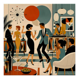 Midden Eeuw Modern Hippe Martini Dansfeest Perfect Poster