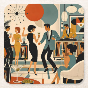 Midden Eeuw Modern Hippe Martini Dansfeest Vierkante Kartonnen Onderzetter