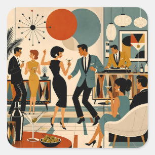 Midden Eeuw Modern Hippe Martini Dansfeest Vierkante Sticker