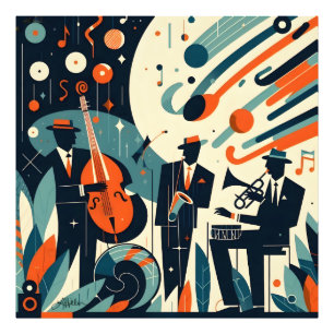 Midden Eeuw Modern Jazz Age Trio Foto Afdruk