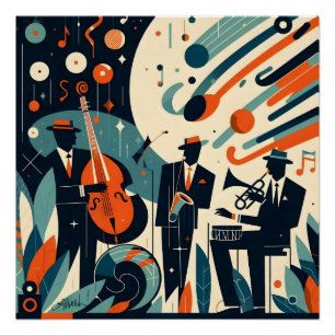 Midden Eeuw Modern Jazz Age Trio Perfect Poster