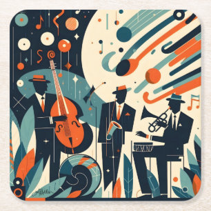Midden Eeuw Modern Jazz Age Trio Vierkante Kartonnen Onderzetter