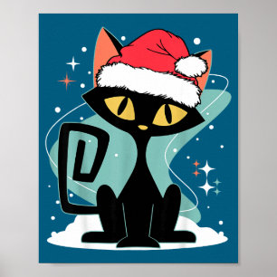 Midden eeuw modern kat kerstman hoed Kerstmis 70er Poster