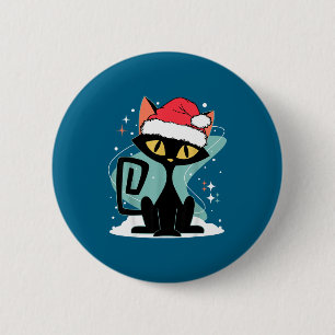Midden eeuw modern kat kerstman hoed Kerstmis 70er Ronde Button 5,7 Cm