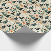 Midden eeuw modern katten bomen bloemen cadeaupapier (Hoek)