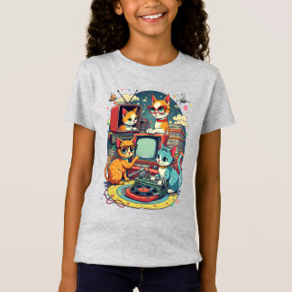 Midden eeuw modern katten met platen & tv t-shirt