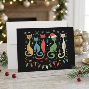 Midden eeuw modern Kerstkatten met lichten Feestdagenkaart