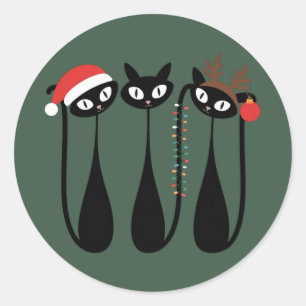Midden eeuw modern Kerstmis katten retro klassiek Ronde Sticker