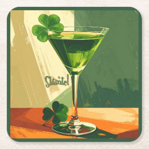 Midden eeuw modern Klaver Martini Sláinte! Vierkante Kartonnen Onderzetter