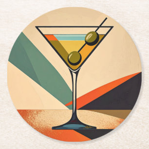 Midden eeuw modern kleur blok Martini kunst Ronde Kartonnen Onderzetter