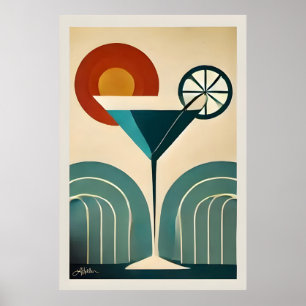 Midden eeuw modern kunst berg zonsondergang Martin Poster