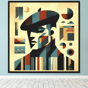 Midden eeuw modern kunst man met baret canvas afdruk