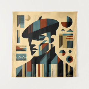 Midden eeuw modern kunst man met baret wandkleed