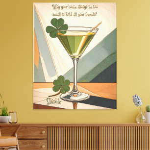 Midden eeuw modern kunst Shamrock Martini Sláinte! Canvas Afdruk