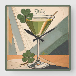 Midden eeuw modern kunst Shamrock Martini Sláinte! Vierkante Klok
