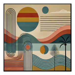 Midden eeuw modern kunst strand zonsopgang perfect poster