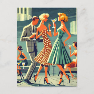 Midden Eeuw Modern Martini Dans Cocktail Party Briefkaart