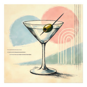 Midden eeuw modern martini pastel minimalistische foto afdruk