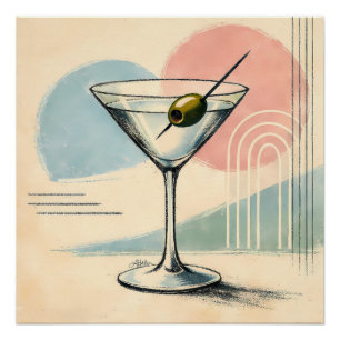 Midden eeuw modern martini pastel minimalistische perfect poster