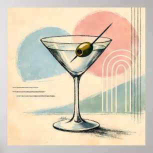 Midden eeuw modern martini pastel minimalistische poster