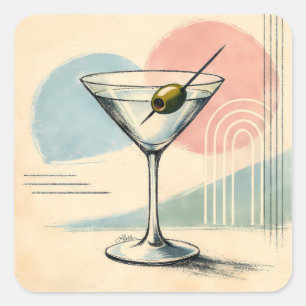 Midden eeuw modern martini pastel minimalistische vierkante sticker