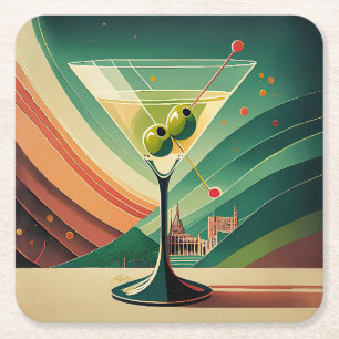 Midden Eeuw Modern Martini Reis Kathedraal Uitzich Vierkante Kartonnen Onderzetter