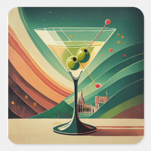 Midden Eeuw Modern Martini Reis Kathedraal Uitzich Vierkante Sticker