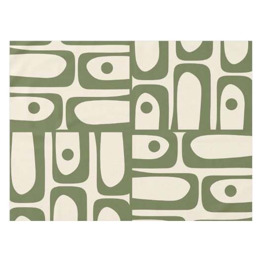 Midden-eeuw Modern Olijfgroen en Crème Tafelkleed (Voorkant (Horizontaal))