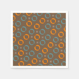 Midden eeuw modern, ovalen, sterren Teal Oranje Br Servet