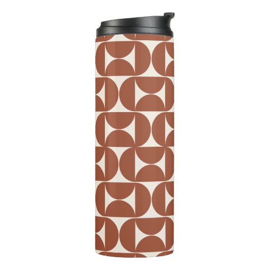 Midden eeuw Modern Patroon Rust Terracotta Thermosbeker (Gedraaid links)