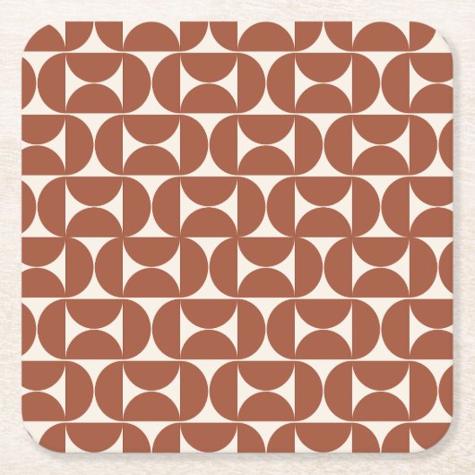 Midden eeuw Modern Patroon Rust Terracotta Vierkante Kartonnen Onderzetter (Voorkant)