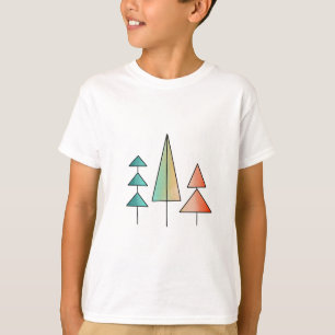 midden eeuw modern regenboog bomen blozen turquois t-shirt