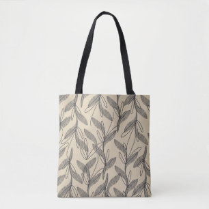 Midden eeuw modern retro botanische grijs beige draagtas