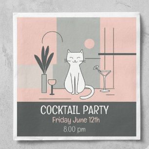 Midden Eeuw Modern Retro Katten Cocktail Feestje Servet