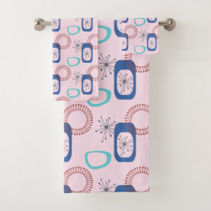 Midden Eeuw Modern Roze Atoom Zonnewiel   Badkamer Bad Handdoek