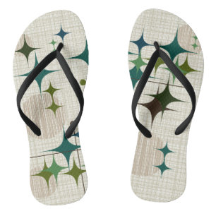 Midden eeuw modern steruitbarstingen en bollen teenslippers