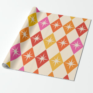 Midden eeuw modern steruitbarstingen op retro ruit cadeaupapier
