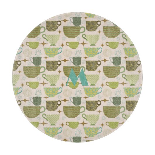 Midden-eeuw Modern Teacup Monogram Snijplank (Voorkant)