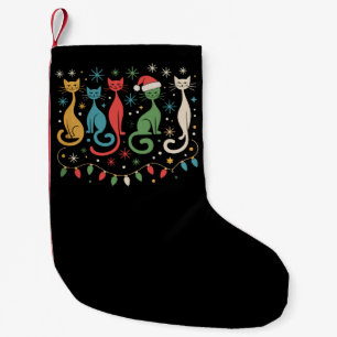 Midden eeuw modern uitziende katten Kerstmis Retro Kleine Kerstsok
