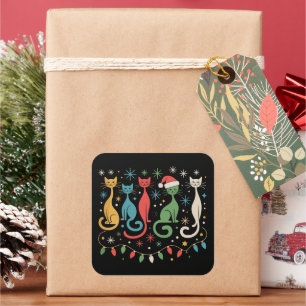 Midden eeuw modern uitziende katten Kerstmis Retro Vierkante Sticker