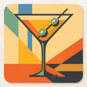 Midden eeuw modern zonsopgang Bauhaus Martini Vierkante Kartonnen Onderzetter