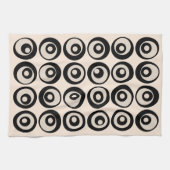 Midden Eeuw Modern zwart en crèmekleurig cirkelpat Theedoek (Horizontaal)