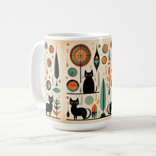 Midden eeuw modern zwart katten oranje en turquois koffiemok