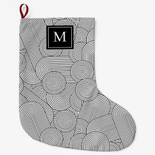 Midden Eeuw Modern Zwart Wit Monogram Initiaal Grote Kerstsok