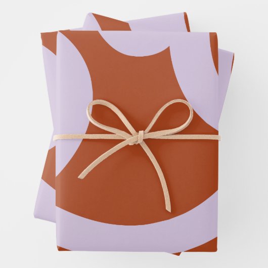 Midden eeuw moderne Abstracte lijnen bruin en Paar Inpakpapier Vel (In situ)