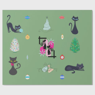 Midden eeuw moderne Atomic Cat Kerstvakantie Cadeaupapier