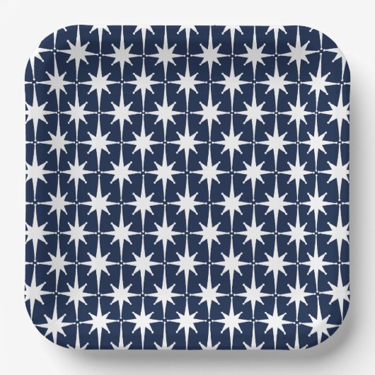 Midden-eeuw moderne Atomic Starburst Pattern Marin Papieren Bordje (Voorkant)