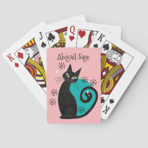 Midden eeuw moderne atoomkat roze blauw retro pokerkaarten