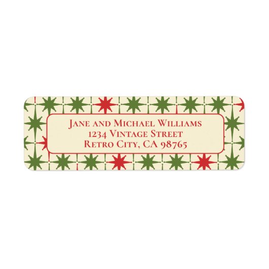 Midden eeuw moderne atoomsterren retro kerst etiket (Voorkant)